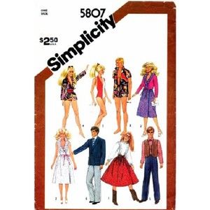 Vintage ©1982 Simplicity 5807 Sewing Pattern - Barbie, Ken, G.I. Joe Clothes